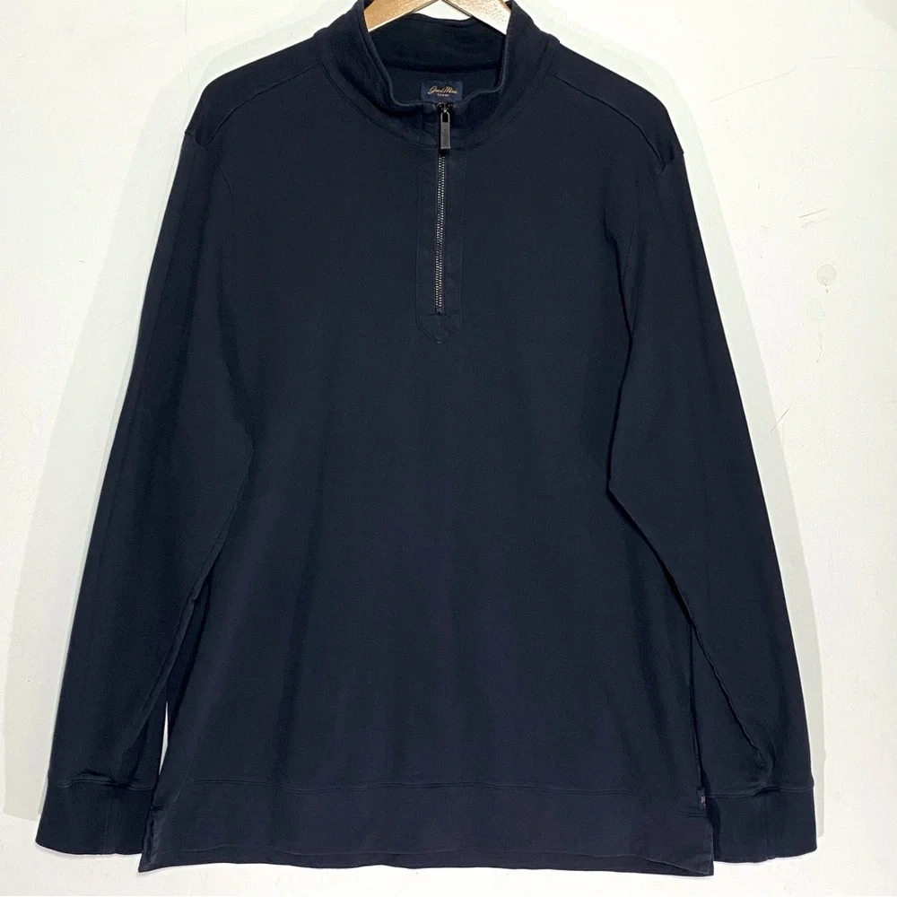 GOODMAN BRAND Men’s 1/4 Zip Mock Neck Navy Blue Pull Over Long Seeve size XXL - Picture 4 of 6